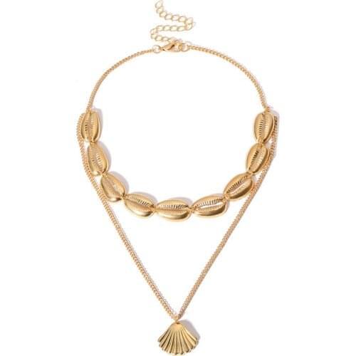 Gold Silver Color Double Layer Alloy Shell Pendants Necklaces Bohemia Choker Necklace For Women Boho Jewelry Accessories #288713