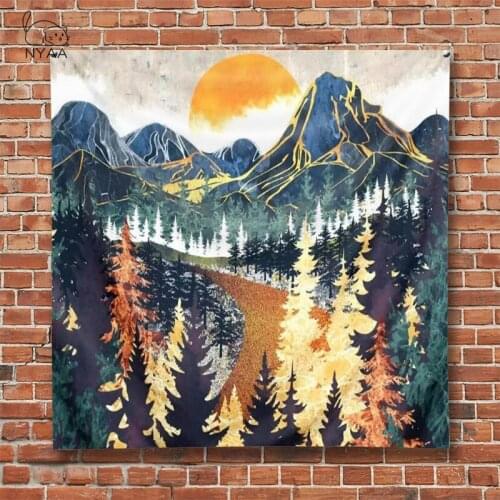 Mountain Tapestry Wall Hanging Forest Trees Art Tapestry Sunset Tapestry Road in Nature Landscape Home Decor for Room