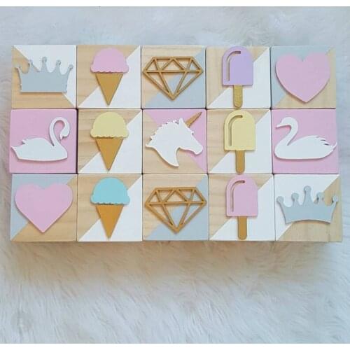 Pine Wooden Swan Unicorn Building Blocks 3pcs/set Nordic Baby Kids Room Beard Diamond Decoration Handicraft Children Gifts Toy