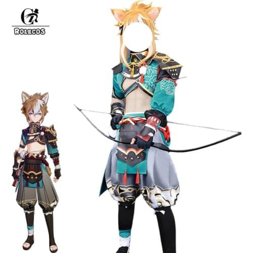 ROLECOS Game Genshin Impact Gorou Cosplay Costume Gorou Cosplay Costume Man Fox Boy Outfits Halloween Uniform Pants Full Set