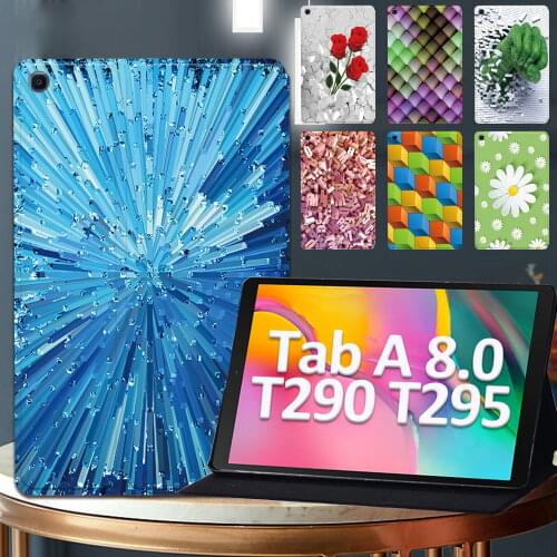 Leather Tablet Cover Case for Samsung Galaxy Tab A (2019) T290/T295 3D Pattern Series Anti -cratch Stand Cover Case 8 Inch + Pen