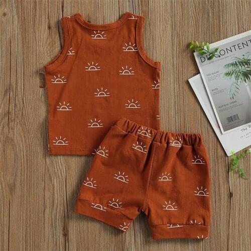 Summer New Children vest + Shorts Two-piece Cotton Sports Sleeveless Sun Print Shorts Boy Baby Clothing