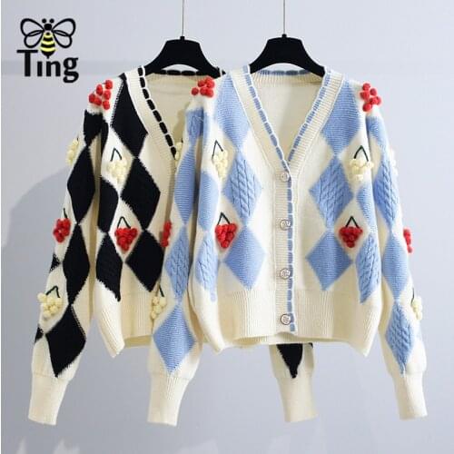 Tingfly Fashion Winter Autumn 3D Cherry Decor Knit Cardigans Lady Girls Casual Lazy Christmas Sweaters Single Breasted Tops Traf