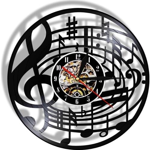 Music Notes Wall Art Treble Clef Vinyl Record Wall Clock Hanging Sheet Music Art Vintage Watch Rock n Roll Music Lover Gift