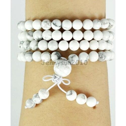 Natural White Howtite 6mm Gems Stone Buddhist 108 Beads Prayer Mala Multi-Purpose Stretchy Bracelet 5Strands/Pack