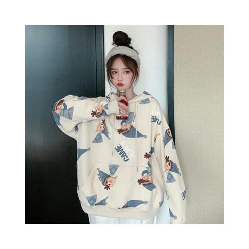 2021 new Korean style of loose oversized hedging plus velvet thick hoodie sweatshirt jacket women student couple wear jacket