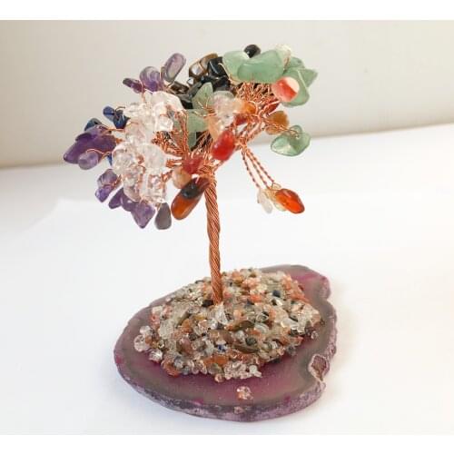 Crystal Tree Agate Slab Base With Quartz Chips Gravel Amethyst Seven Chakras Home Decoration Ornament