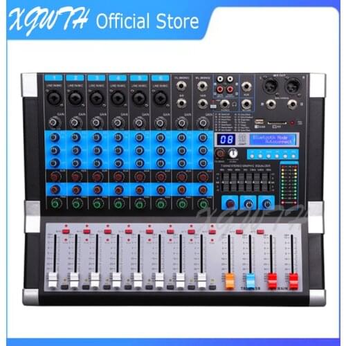 8 Channel Audio Mixer Portable Sound Mixing Console with Bluetooth USB 7-Band Equalizer 99 DSP Digital Effect 48V DJ Equipment