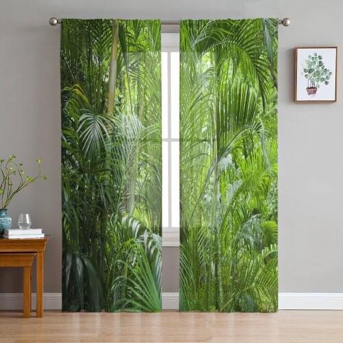 Jungle Trees Green Plants Sheer Curtains Window Tulle Curtains For Living Room Bedroom For Kitchen Veiling Curtains Decoration