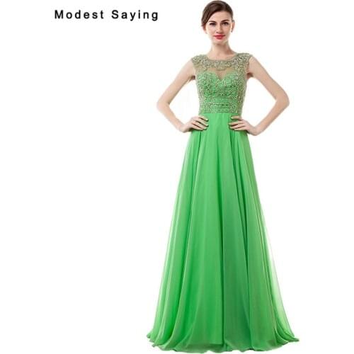 Luxury Sexy See Through Fresh Green A-Line eaded Evening Dress 2017 with Rhinestone Women Night Party Prom Gowns robe de soiree