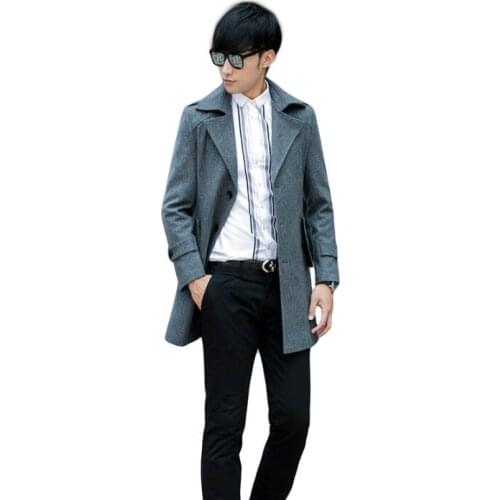 Grey casual woolen coat men trench coats 9XL long sleeves overcoat mens cashmere coat casaco masculino inverno erkek england