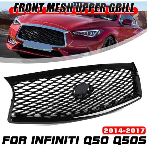 Front Grill Mesh Trim Cover for Infiniti Q50 Sedan 4D 2014-2017 Grill Outline Moulding Trim Frame Overlay ABS Carbon Fiber Style