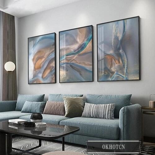 Nordic Abstract Gilt River Cloud Silk Canvas Poster Artistic Print Painting Classical Wall Art Modular Pictures for Living Room