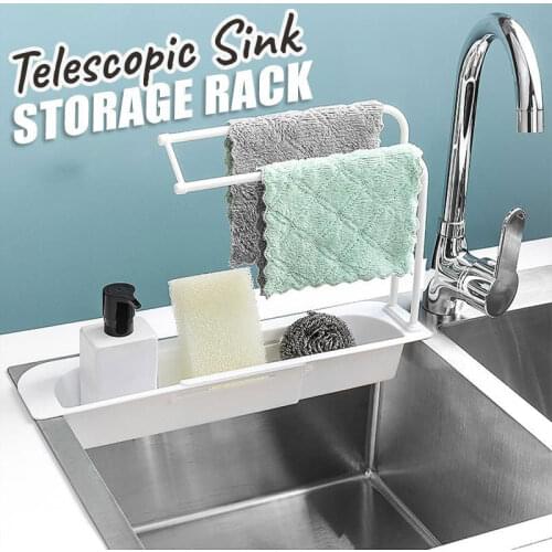 Telescopic Sink Shelf Soap Sponge Drain Rack Storage Basket Bag Faucet Holder Adjustable Bathroom Holder Sink Kitchen Accessory