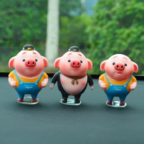 Car Ornament Cute Cartoon Pig Mode PVC Cartoon Decoration Home Office Decor Auto Interior Dashboard Accessory Childern Gifts