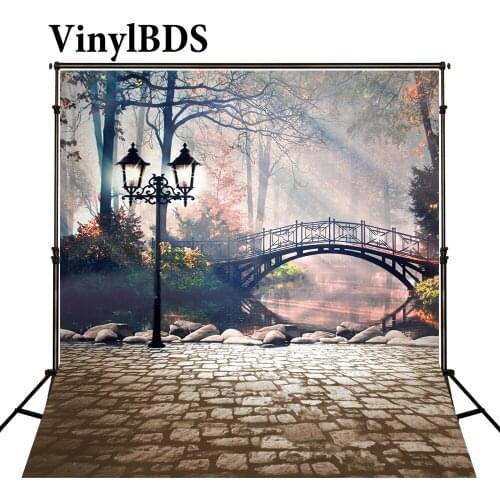 VinylBDS Nature Forest Scenery Chilren Background Wooden Bridge Outdoor Kids Photo Old Brick Street Backdrop for Photo Studio