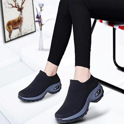 Plus Size Platform Slip-on Sock Shoes Women Sneakers Sport Woman Running Shoes for Women Summer Sports Shoes Black Knit GME-1841