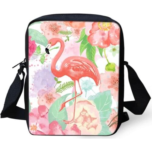 HaoYun Womens Messenger Bags Flower Flamingos Pattern Kids Shoulder Bags Kawaii Animal Prints Girls Mini Flaps Bags Mochila