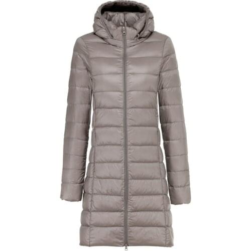 AECU Womens Down Coats Long Winter Ultralight Thin Down Jacket White Duck Down Hooded Warm Coat Parka Female Portable Outwear