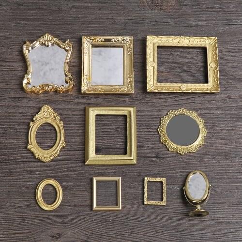 1:12 European Frame Mirror Doll House Miniatures DIY Dollhouse Ornament Retro Furniture Doll Accessories Mirror Ingbaby Toys