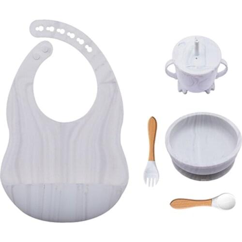 5 PCS Silicone Bowl Sets Baby BPA Free Silicone Food Grade Newborn Accessories Baby Feeding Supplies Cup Bowl Bib Spoon