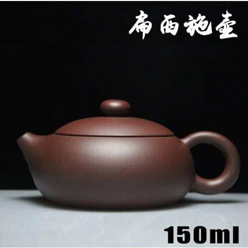 150CC Authentic Tea Pot Zisha Masters Handmade Ore Old Purple Clay Flat Xishi Pots Chinese Kung Fu Kettle Crafts