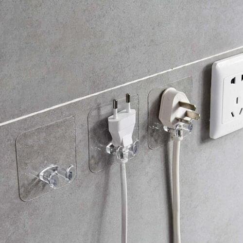 2Pcs Wall Hook Multifunction Traceless Waterproof Hooks Power Plug Socket Rack Cable Holder Self-Sticking Transparent Wall Hook