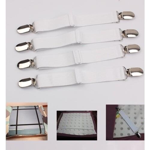 4pcs Adjustable Elastic Bed Sheet Mattress Cover Corner Holder Clip Fasteners Straps Grippers Suspender Cord Hook Loop Clasps