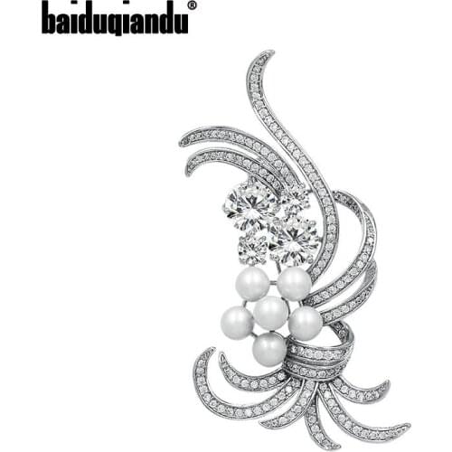 Baiduqiandu Top Quality Shiny CZ Cubic Zirconia Crystal Plant Brooch Jewelry for Women or Bride