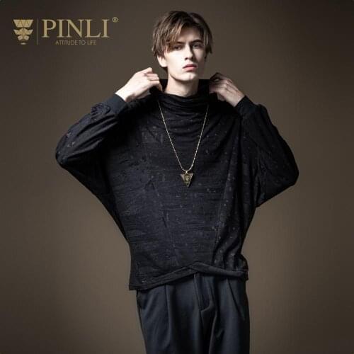 Free shipping New fashion casual mens male 2020 autumn high collar irregular bottoming casual long-sleeved T-shirt B203311158