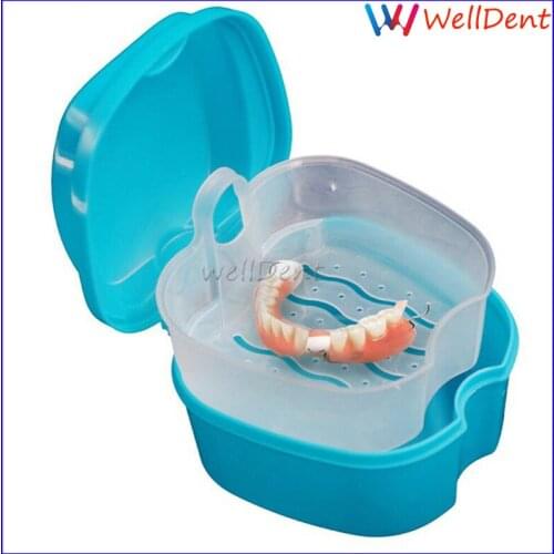 Dental Denture Storage Bath Case Box Dental False Teeth Storage Box with Hanging Net