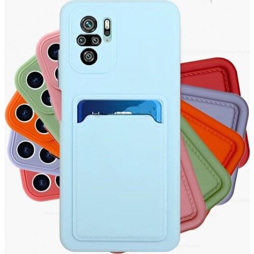 Card Slot Holder Square Silicone Shockproof Coque Fundas For Redmy Note10 Pro Redmi Note 10 10s Poko Litte F 3 Poco F3 5G Case