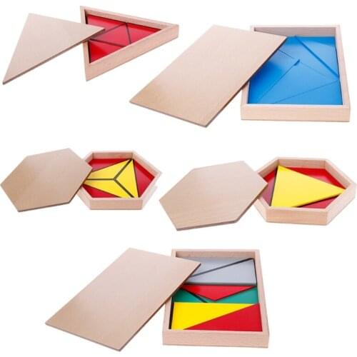 Montessori Wooden Material Toy Constructive Triangles Rectangular Pentagon