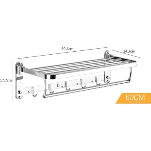 Vidric Bathroom Sus304 Clothes holder, Foldable towel rack,40/50/60 cm 304 Stainless steel fixed towel rack with hooks