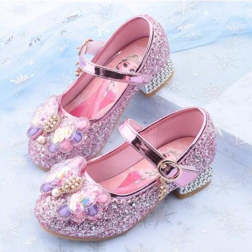 Disney childrens crystal shoes new girls' single shoes Frozen 2 elsa Princess shoes Sophia catwalk show shoes high heels