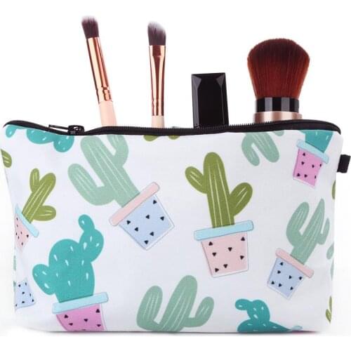 Travel Cosmetic Bag Cactus Makeup Case Women Zipper Hand Holding Make Up Handbag Organizer Storage Pouch Toiletry Wash Bags