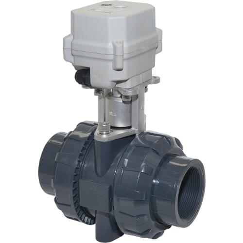UPVC 1/2''-2'' BSP/NPT 2 Way Motorized Ball Valve 24VAC/DC DN15-DN50 Full Bore Electric Valve With Manual Override