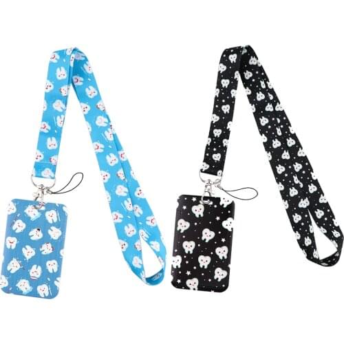 Flyingbee X2144 Tooth Creative Black Blue Lanyard Card Holder Student Hanging Neck Phone Lanyard Badge Subway Access Card Holder