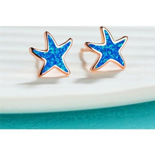 Dainty Female White Blue Opal Earrings Rose Gold Silver Color Wedding Earrings Cute Bridal Star Small Stud Earrings For Women