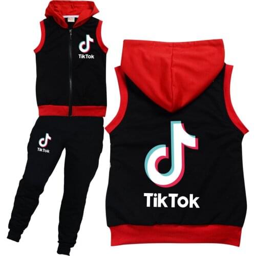TIK TOK Boys and girls warm vest jacket + sports pants 2 suits children cartoon clothing