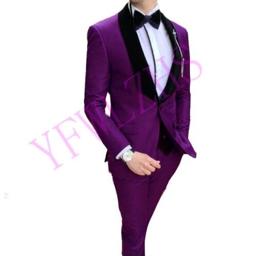 Handsome Groomsmen Shawl Lapel Groom Tuxedos Mens Wedding Dress Man Jacket Blazer Prom Dinner (Jacket+Pants+Tie+Vest) A216