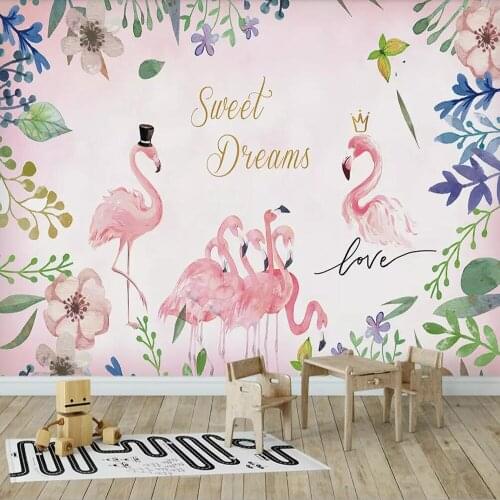 Milofi custom large 3D wallpaper mural Nordic wind couple flamingo plant leaves background wall decoration wallpaper mural