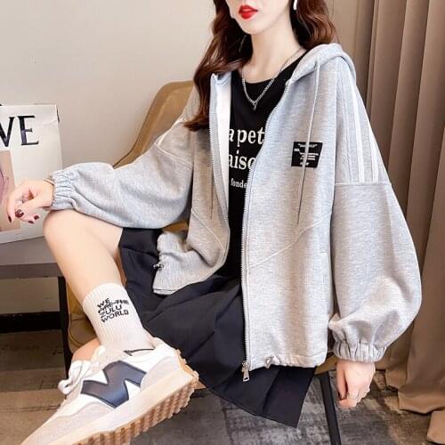 2021 plus size womens spring and autumn thin long-sleeved sweatshirt female Korean version loose and thin design top hoodie