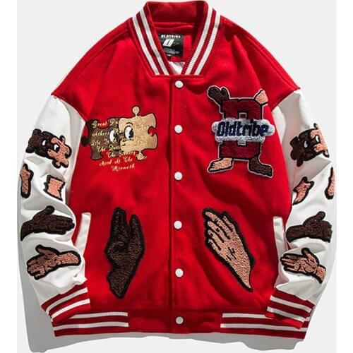 Men Letter Flocking Varsity Jackets Couple Lattice Contrast Color Loose Stand-Up Collar Baseball Uniform Fashion Bomber Jacket