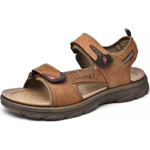 Men 2021 New Summer Leisure Beach Holiday Sandals Outdoor Retro Comfortable Casual Genuine Leather Soft Loafers Lazy Shoes