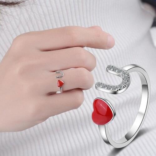 New Hot Red heart letter U Rings For Women Jewelry Statement Party Gift Rings Bague Femme Bohemian SAR6