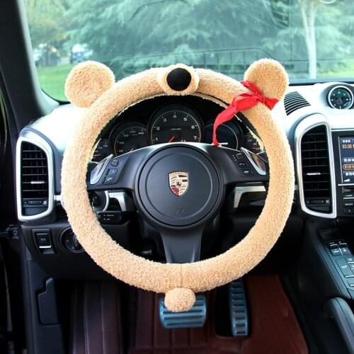 New Scarf Bear Cartoon Steering Wheel Cover Winter Plush Cute Gloves For All Seasons