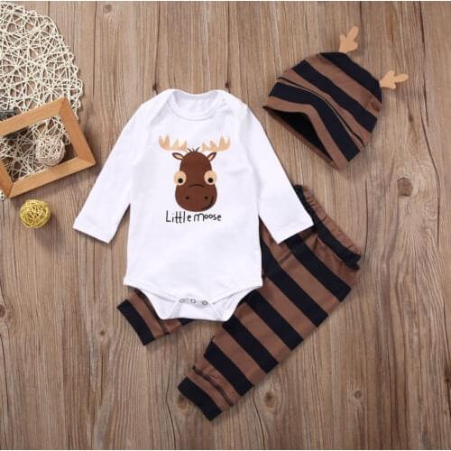 Citgeett Autumn Baby Boy Clothing Sets Xmas Newborn Baby Boy Girls Clothes Long Sleeve Romper Jumpsuit Long Pants +hat Outfits