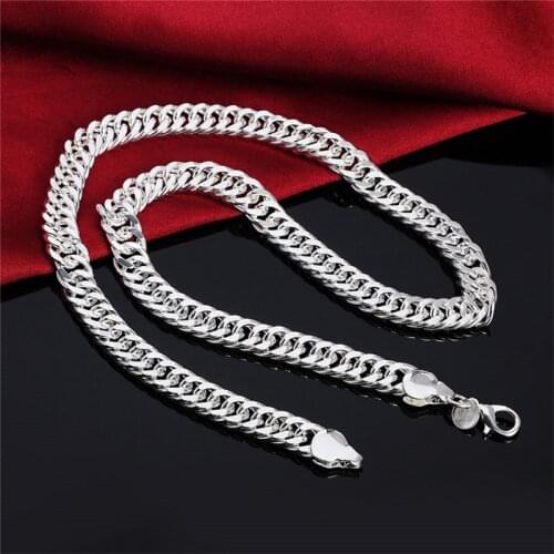925 Silver Necklaces for Men 10mm Italian Cuban Curb Chain Necklace 20/24 inch Fashion Male Jewelry Accessories Gifts Bijoux