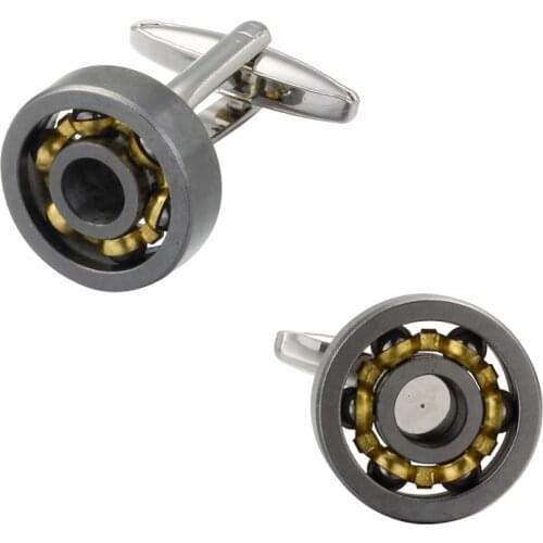 A pair of high quality gold bearing pulley design engineer Cufflinks men French shirt cuff Cufflinks